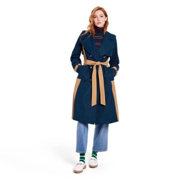 LA LIGNE x Target Women's Side Stripe Trench Coat Navy Tan - Picture 1 of 6